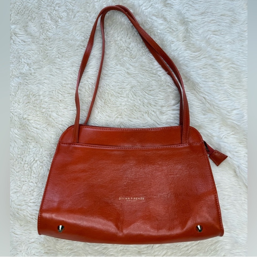 Divina Firenze Genuine Leather Shoulder Bag Blood Orange Cognac Luxury Italy
